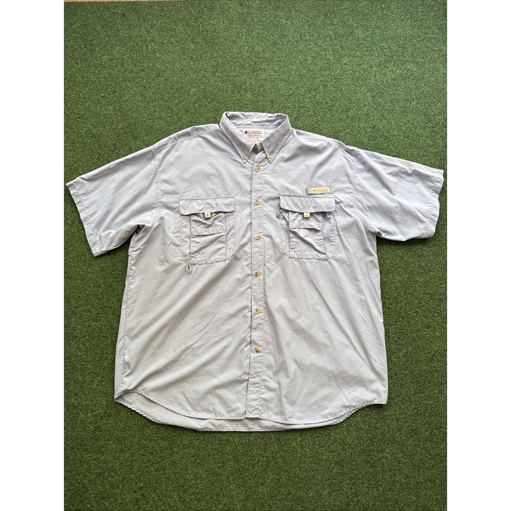 Columbia Shirt Mens XL Blue Short Sleeve Omni-Shade Bahama PFG Fishing G23‎